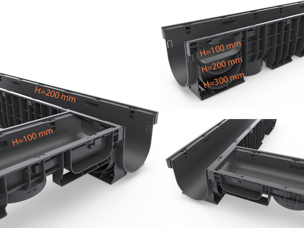 Лоток водоотводный пластиковый BASE DN200 H100 с решеткой щелевой стальной оцинкованной A15
